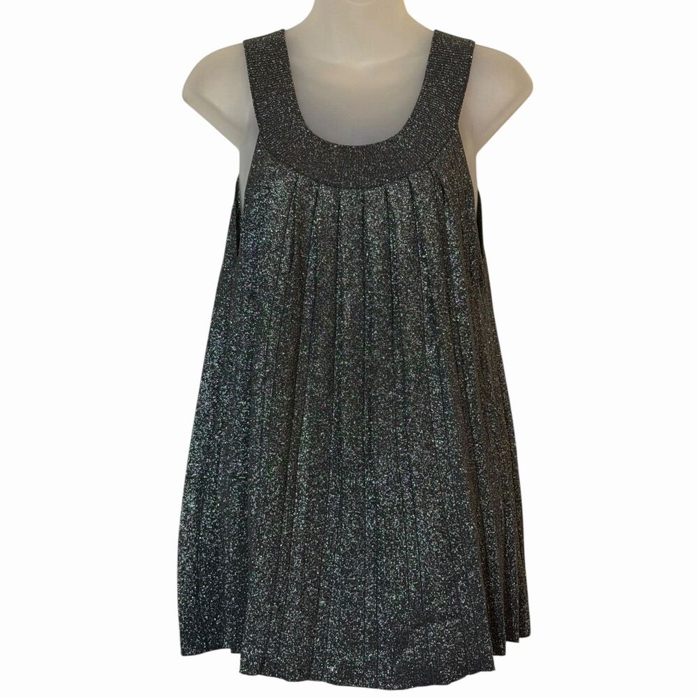 Metallic Sweater Womens Large Silver Retro Party Shimmer Knit Sparkly Tank Top ✨